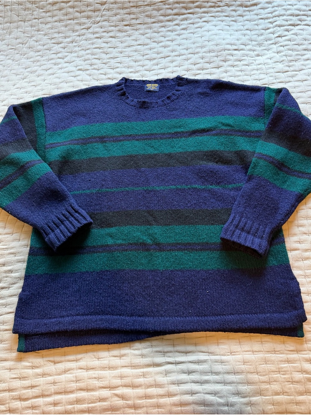 True Vintage Brooks Brothers 100% Wool Striped Blue Green Sweater Size XL